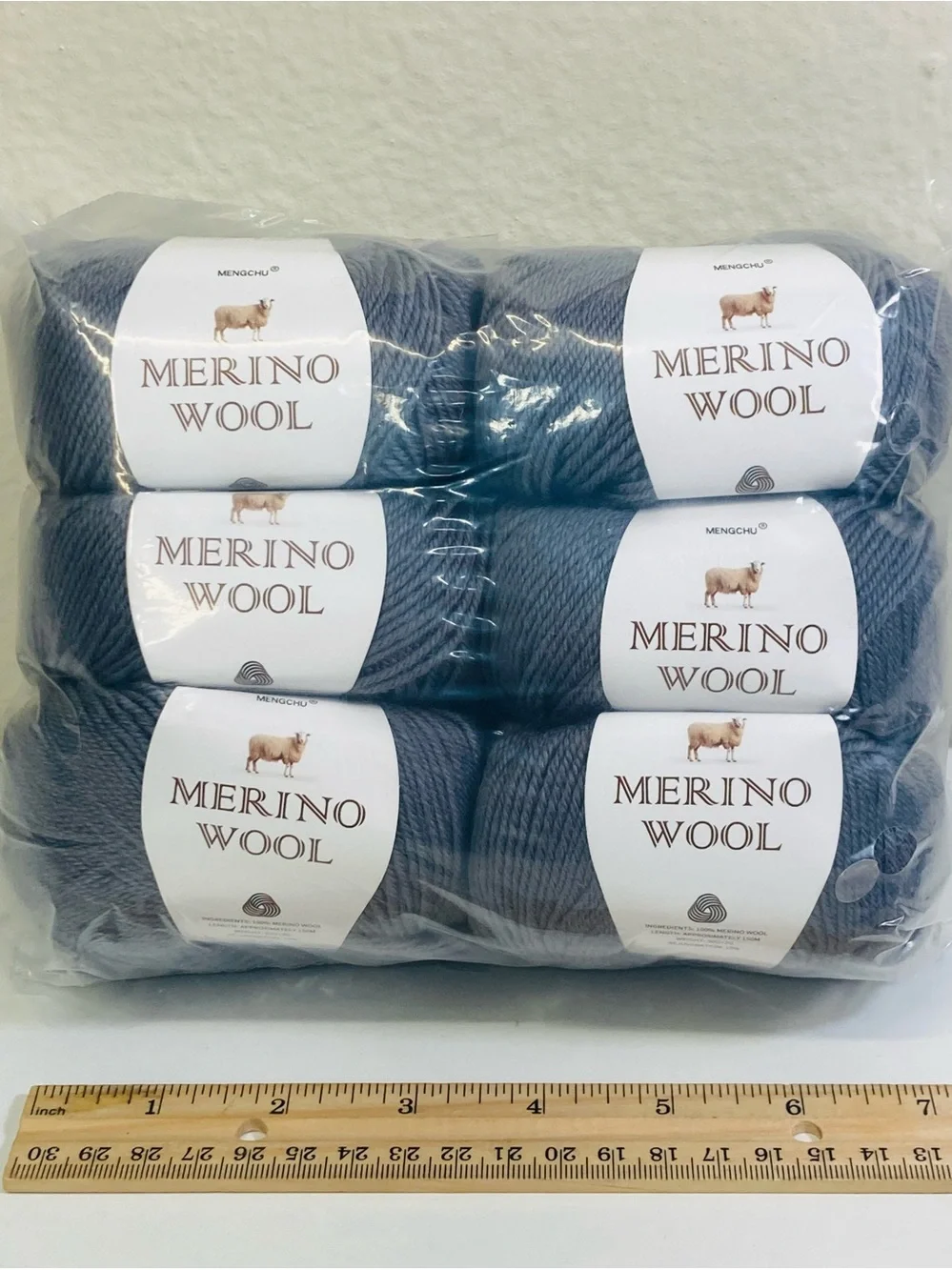 6 NWT ~300g total Mengchu 100% Merino Wool Yarn Color Stormy Gray